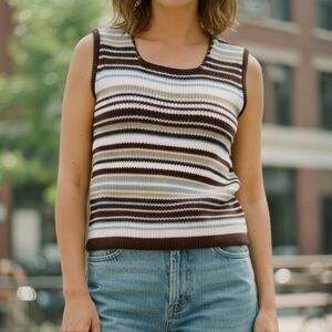Pierre Cardin M Vintage 90s Cottagecore Grandmacore Academia Striped Knit Vest